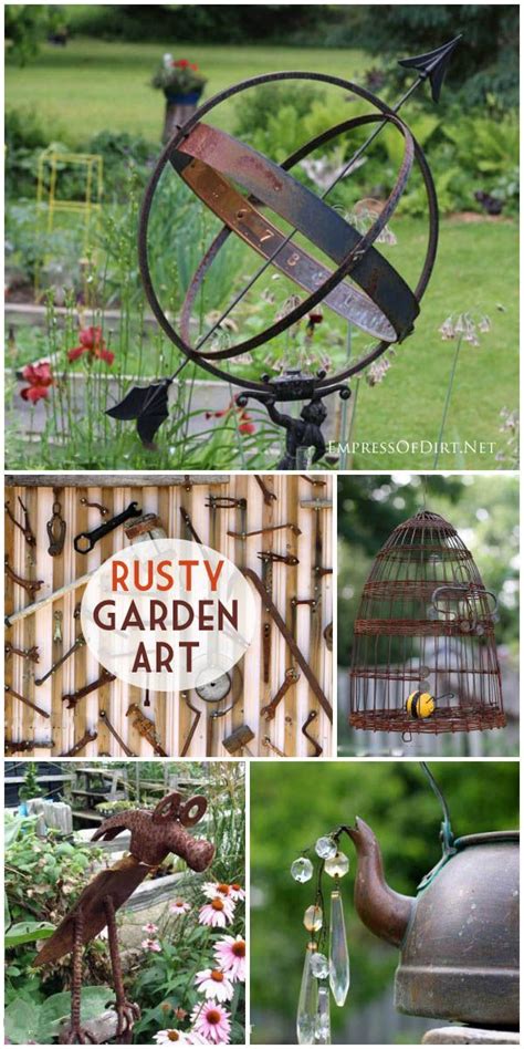 Rusty Garden Art Ideas Including Orbs Bee Skep Kettle Old Tool