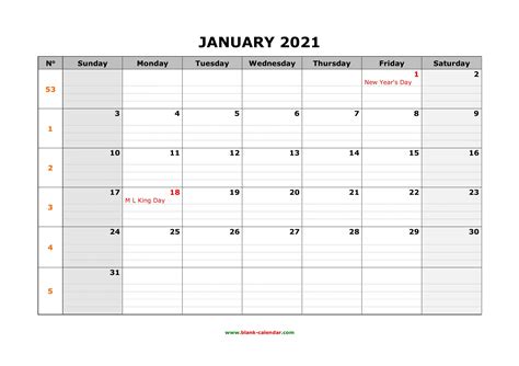 Free Download Printable Calendar 2021 Large Box Grid