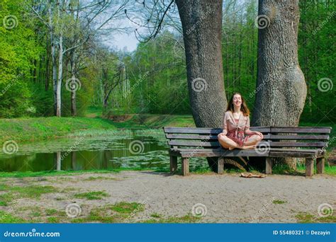 Young Girl Doing Yoga In The Park Stock Image Image Of Barefoot