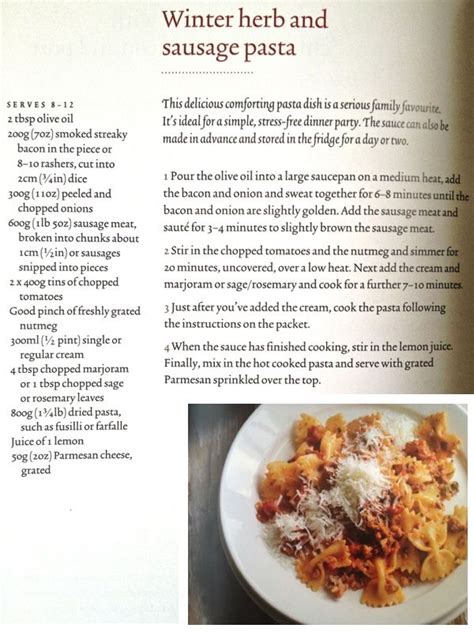 An informal lunch with friends. Winter herb and sausage pasta - Rachel Allen | Recipes ...