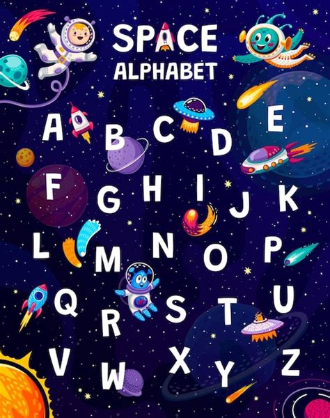 Premium Vector Cartoon Space Alphabet Abc With Astronaut Kids