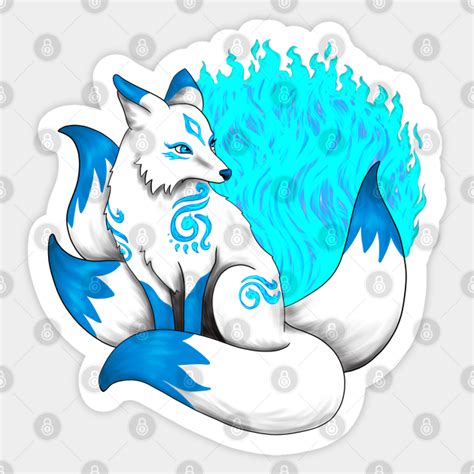 Aqua Blue Kitsune Fox Kitsune Fox Sticker Teepublic