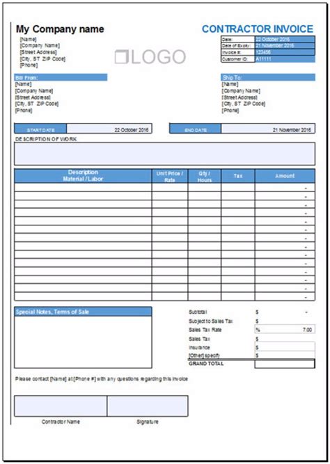 Invoice Template For Builders Professional Business Template
