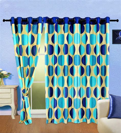 Buy Blue Semisheer Polyester 5 Feet Eyelet Window Curtains Set Of 2 By