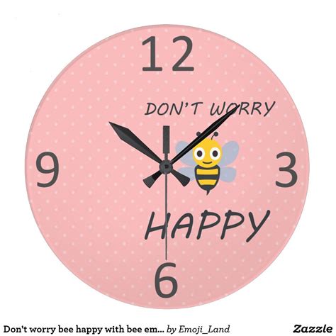 Emojis are small pictures used to convey an emotion or thought. Don't worry bee happy with bee emoji large clock | Zazzle ...