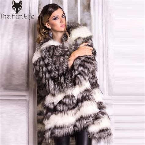 2018 new style real silver fox fur coat for women warm winter fox fur coats and jackets slim