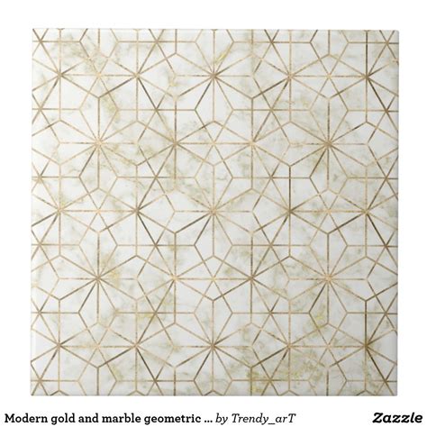 Modern Gold And Marble Geometric Star Flower Image Tile