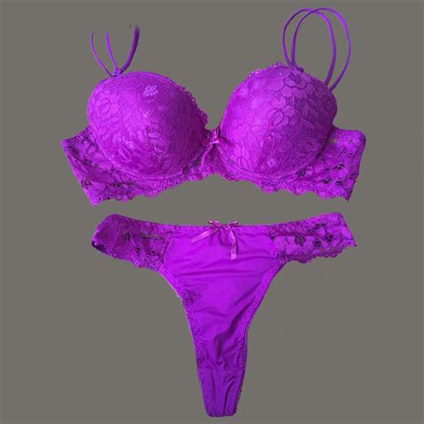 Cheap Lace Bra Thong Set Push Up Underwear Set Women Panties Hollow Lace Intimates Bras And