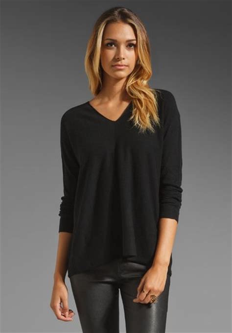 Vince Cashmere Double V Neck Sweater In Black Lyst
