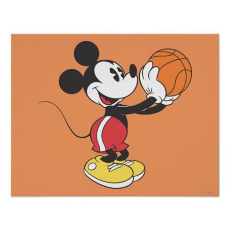 Sporty Mickey Holding Basketball Poster Zazzle Mickey Mouse Art