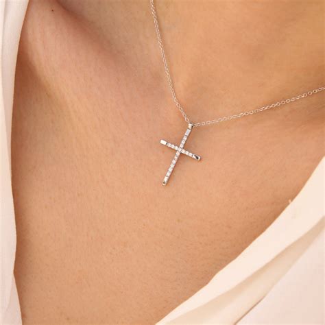 Diamond Cross Necklace Dainty Diamond Cross Baptism Etsy