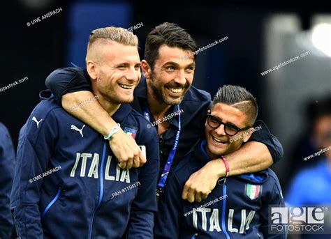 Ciro Immobile L R Gianluigi Buffon And Lorenzo Insigne Of Italy Walk