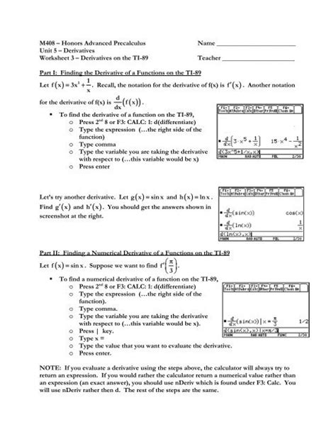 Derivatives Worksheet 3