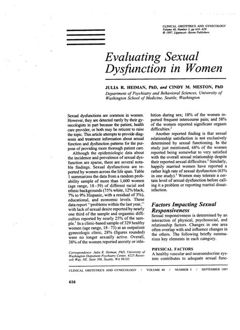 Pdf Evaluating Sexual Dysfunction In Women