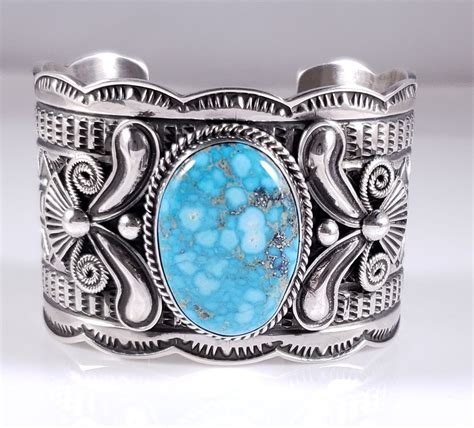 Sterling Silver Cuff Bracelet With Rare Natural Webbed Kingman