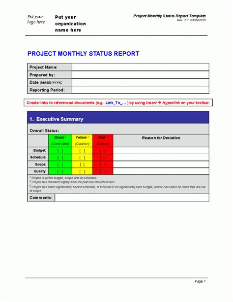 Progress Monthly Status Report Word Flevypro Document For Project