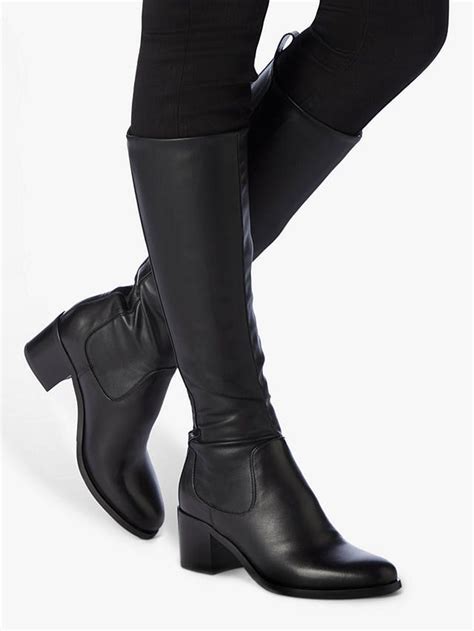 dune telling mid block heel knee high boots black black leather knee high boots boots high