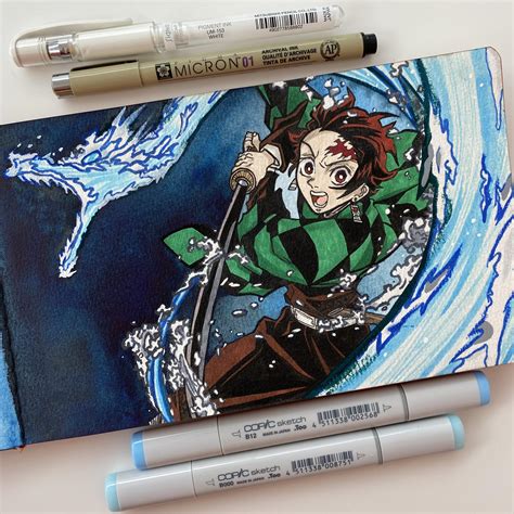 Tanjiro Gouache Ink And Watercolour Illustration 🥰🌊 Rkimetsunoyaiba