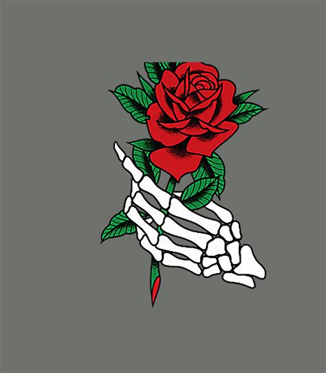 White Skeleton Hand Holding A Red Rose Tattoo Graphic Digital Art By