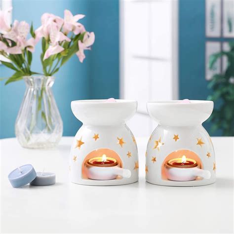 Comsaf Ceramic Oil Burners Wax Melt Holders Set Of 2 Star Pattern