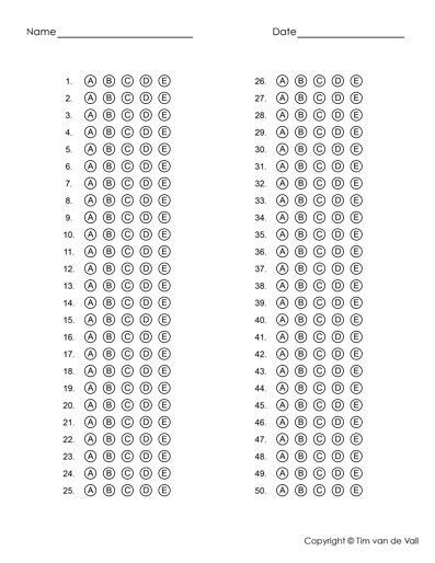 Answer Sheet Templates Tims Printables