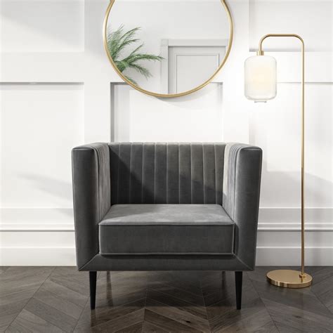 Grade A3 Grey Velvet Armchair With Black Legs Ivy Furniture123