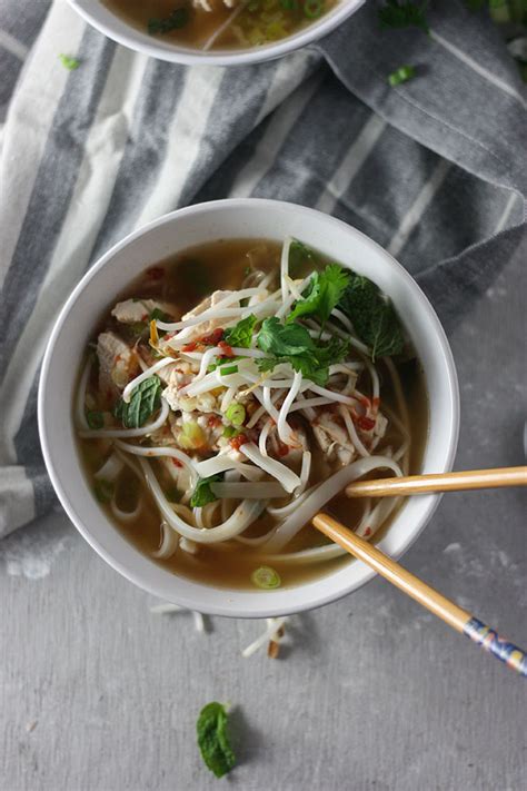 Also bring the chicken broth to a boil in a medium pot, along with the ginger, red chilies, fish sauce, and sugar. Quick n' Easy Chicken Pho | The Home Cook's Kitchen