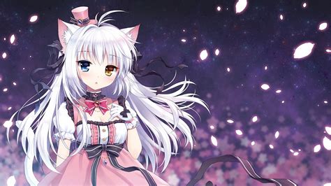 Wallpaper Nekomimi White Hair Anime Girls Cat Girl Gloves