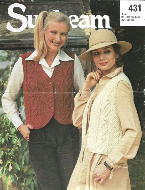 ladies aran waistcoat knitting pattern pdf instant download to fit size 32 to 38 inch chest