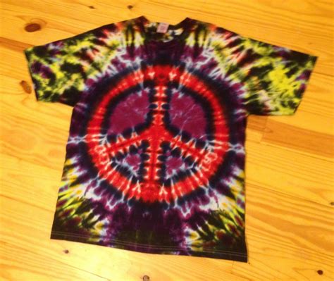 Tie Dye Peace Sign Tee Shirt Hand Dyed In Red Purple Black And Etsy