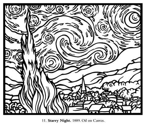 The Starry Night With Trees And Hills In Black And White As Well As An