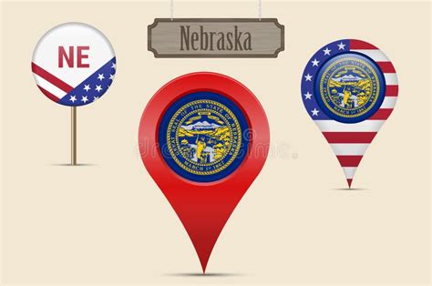 Nebraska Us State Round Flag Map Pin Red Map Marker Location Pointer