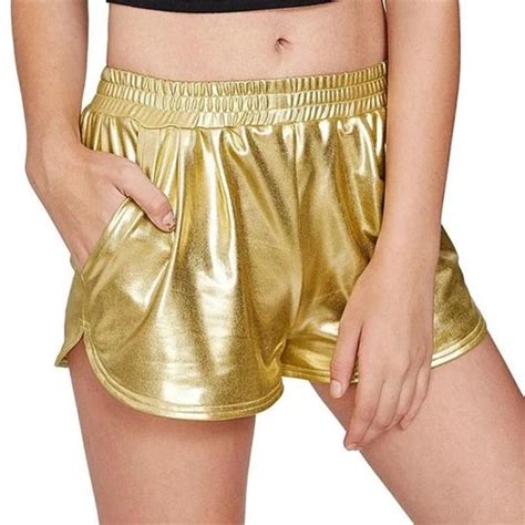 2018 New Fashion Shorts Women High Waist Shorts Gold Sliver Metalliceavents Metallic Pants