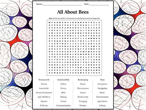 All About Bees Word Search Puzzle Worksheet Activity Teaching Resources
