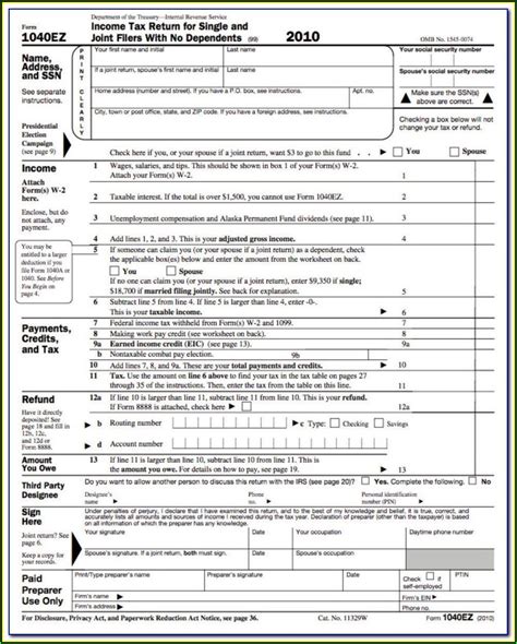 1040ez State Form Printable Printable Forms Free Online