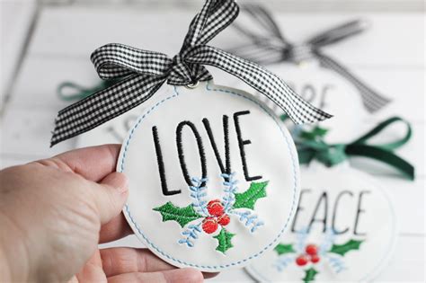 Farm Fresh Love Hope Peace Joy Christmas Ornament Set For 4x4 Hoops In