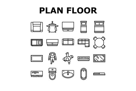 Floor Plan Interior Furniture Icons Set Vector 2476236