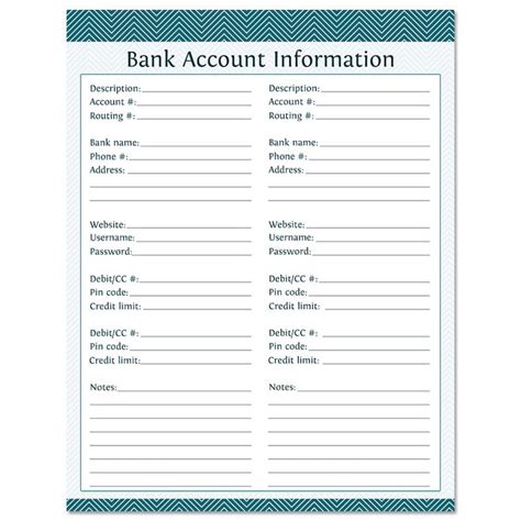 Bank Account Information Fillable Instant Download Finance