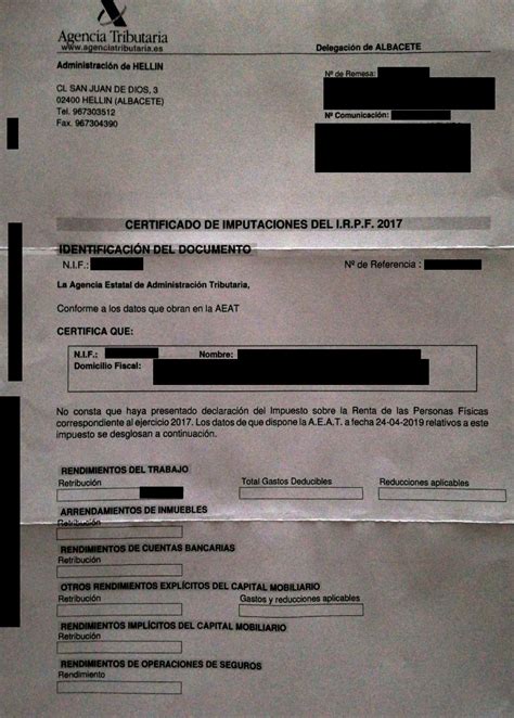 Certificado de imputaciones del I R P F Musterübersetzungen von Urkunden