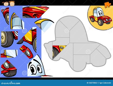 Cartoon Car Jigsaw Puzzle Game Stock Vector Illustration Of Cheerful