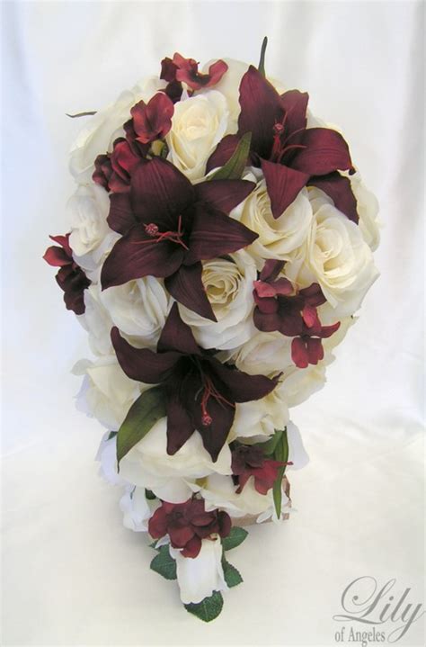 17 Pieces Package Silk Flower Wedding Decoration Bridal Cascade Bouquet