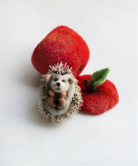 Needle Felted Hedgehog Sitting In An Apple Etsy
