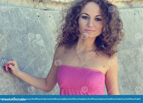Fashionable Curly Brunette Model Posing Stock Photo Image Of Race