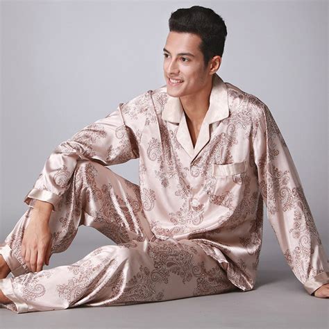 New Noble Satin Pajamas Set Mens Long Sleeved Silk