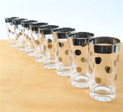 Vintage Silver Polka Dot Tumblers Drinking Glasses Set Of 8 Etsy