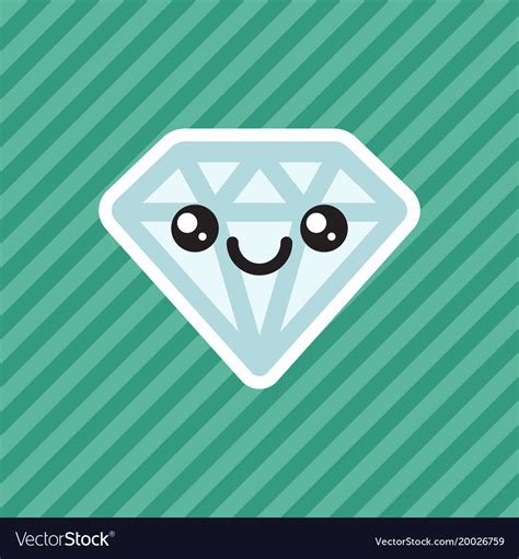 Cute Kawaii Smiling Diamond Cartoon Icon Vector Image