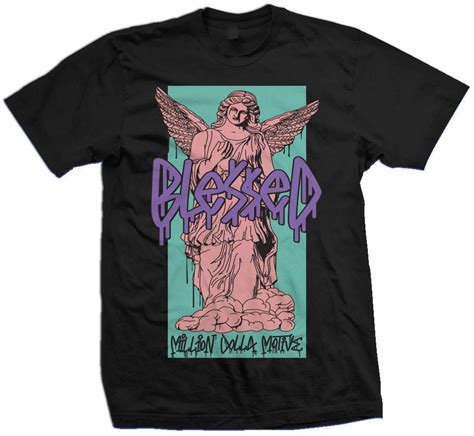 Blessed Angel Hyper Jade Bleached Coral Space Purple On Black T