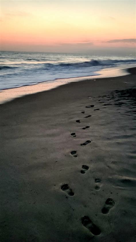 Footprints In The Sand Cloud Sky Ocean Beach Sunset Hd Phone