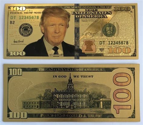President Donald Trump 100 Dollar Bill 24k Gold 3d Etsy
