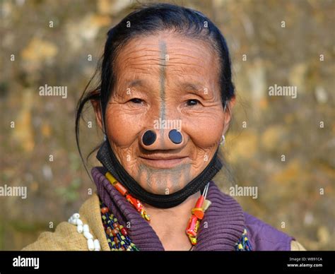 Old Apatani Tribal Woman With Black Wooden Nose Plugs Yaping Hullo